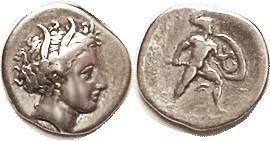 LOKRIS Opuntia, Hemidrachm or 1/4 Stater, 369-338 BC, Persephone head r/ Ajax st...