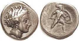 LOKRIS Opuntia, Hemidrachm or 1/4 Stater, 369-338 BC, Persephone head r/ Ajax strutting rt, helmet crest below (rare variety), as S2330 (£125); AVF/F,...