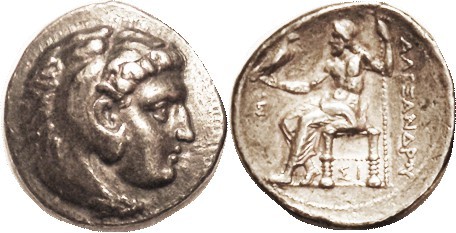 Alexander the Great, Tet, of Sidon, Herakles hd r/Zeus std l, Sigma at left, Sig...