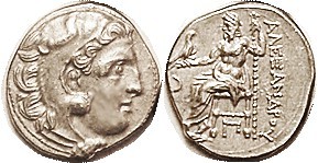 -- Drachm, of Kolophon, Herakles head r/Zeus std l, crescent left, Pi under seat...