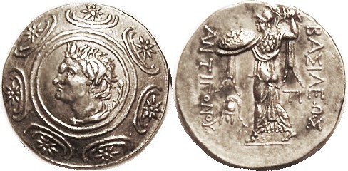 Antigonos Gonatas, 277-239 BC, Tet., Pan head in shield/ Athena Alkidemos stg l,...