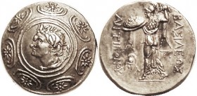 Antigonos Gonatas, 277-239 BC, Tet., Pan head in shield/ Athena Alkidemos stg l, helmet in field, TI at rt; Choice EF, well centered & struck, good me...