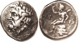 MEGALOPOLIS, Arkadian League, Triobol, 370-280 BC, Zeus head l./Pan std l, AR mo...