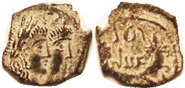 NABATAEA, Rabbel II & Queen Gamilath, 71-106 AD, Æ15, conjoined busts r/ lgnd betw cornucopiae, GIC-5706; VF/F, ragged unround flan, dark green patina...