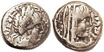 Silver Drachm, Aretas & Queen Huldu, 9 BC - 40 AD, GIC-5694, Bust r/bust r; F or...