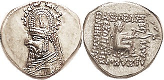 Sinatrukes (Used to be Gotarzes I), 33.4, bust in tiara with stags; Choice EF, p...