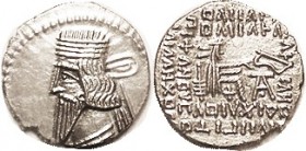 Vologases III, 78.3, EF, well centered for this with obv only a touch low; sharply struck; bright metal. Strong portrait detail. (An EF brought $320, ...