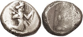 PERSIA, Siglos, 450-330 BC, King rt with spear & bow/ punch, S4682; F-VF, well centered, decent metal with lt tone, a good clear image. (A F+ realized...