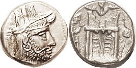 -- Autophradates II, Drachm, Head r in satrapal headgear, eagle atop/fire altar ...