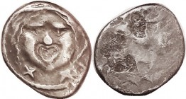POPULONIA, Ar 20 Asses, 3rd cent BC, Facg Gorgon head, XX below/blank; VF, obv nrly centered, good metal with lt tone, face fairly strong, without the...