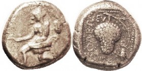 SOLOI, Stater, 440-410 BC, Kneeling Amazon, Satyr head behind/Grape bunch, fly, in incuse square, sim. S5600 (£600); VF/F, well centered, obv a little...