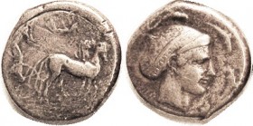 SYRACUSE, Tet, 450-439 BC, Quadriga r, Nike above/ Artemis-Arethusa head rt in sakkos decorated with maeander pattern, 4 dolphins around, S931 (£850);...