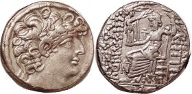 Roman Province, under Q Caecilius Bassus, in name of Philip Philadelphos, 46-45 BC, Head r/Zeus std l, XAT monogram, Year Delta in exergue, Pr.5; Nice...