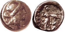 THESSALIAN League, Æ14, Apollo head r/Athena stg r, with spear; VF/F+, centered, smooth greenish-brown patina. A common coin in okay tho not great con...