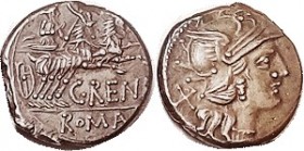 C. Renius, 231/1, Sy.432, Roma head r/Juno Caprotina in biga of goats; EF, well centered, rev sl crowded at top, typical of this issue; good metal wit...