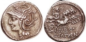 Lucius Appuleius Saturninus, 317/3b, Sy.578a; Roma head l./Jupiter in quadriga r, O• below; Choice AEF/VF, perfectly centered & well struck, moderatel...