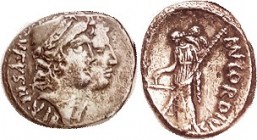 Mn. Cordius Rufus, 463/1a, Sy.976, Jugate heads of Dioscuri r/Venus stg l; F-VF, sl off-ctr on oval flan, decent metal with some tone. (A Near VF with...