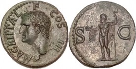 AGRIPPA, As, His bust l./SC, Neptune stg l; EF, centered & sharply struck, deep green patina with only very mild surface roughness & some glossiness; ...