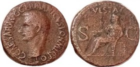 CALIGULA, As, Bust l./VESTA std l; F+, well centered, full lgnds, warm brown patina, lt roughness, not bad. Portrait decent. (A F+ with sl surface dis...