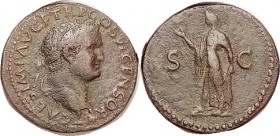 TITUS, As Caesar, As, SC, Spes adv l; conservatively graded a nice AVF, nrly centered, full lgnd, greenish-brown patina, only very sl traces of porosi...