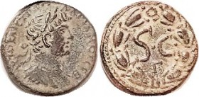 Antioch, Æ19, SC over Gamma in wreath; Nice VF+, centered, lgnd complete, dark green patina with earthen hilighting. Quite strong portrait detail. (A ...