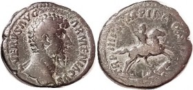 LUCIUS VERUS, As, TRP IIII IMP II COS II, Ruler on horse rt, riding down foe; Nice F+/F, centered, lgnds virtually complete (ARMENIACVS obv), glossy d...