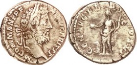 COMMODUS, Den, GEN AVG FELIC COS VI, Genius stg l; F-VF, not quite centered, some of lgnds crowded/wk, decent metal. Scarce type.