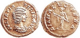 JULIA DOMNA, Den, DIANA LVCIFERA, Diana stg l; Mint State, obv well centered & sharply struck, rev nrly centered with a touch of lgnd crudeness; excel...