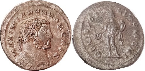 GALERIUS, As Caesar, Follis, GENIO POPVLI ROMANI, Genius stg l, no mintmk = Lond...