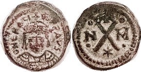 HERACLIUS, 10 Nummia, S876, Facg bust/Large X betw N & M, Carthage Mint; AVF, nr...