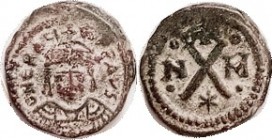 HERACLIUS, 10 Nummia, S876, Facg bust/Large X betw N & M, Carthage Mint; AVF, nrly centered, rev wk at top, dark patina with earthen hilighting, obv l...