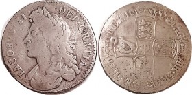 James II, 1/2 Crown 1687 1st bust, VG/G, vaguely buckled appearance, maybe ex fire?; ltly toned. (A VG brought $265 + buyer fee, London Coins Auction ...