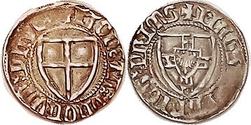 Teutonic Order, Winrych von Kniprode, 1351-82, Ar Szelag, 21 mm, Shield/shield, ...