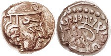 INDIA, Maitrakas of Valabhi, Saurashtra, c.470-700, Ar Drachma, bust r/trident; VF+, small flan, obv nrly centered with clear portrait, rev off-ctr wi...