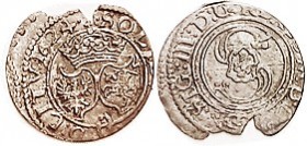 LITHUANIA, Ar Solidus 1624, 16 mm, S monogram/crown over 2 shields; VF, sl off-ctr, edge ragged, but well struck with good detail, clear date.