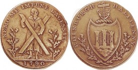 SCOTLAND, 1/2d token 1790, Lothian, Edinburgh D&H 28, St. Andrew hldg big cross/ castle on shield etc; Nice VF, good medium brown surfaces, problem fr...