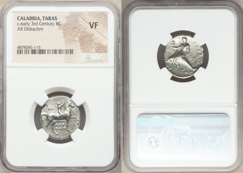 CALABRIA. Tarentum. Ca. 302-280 BC. AR stater or didrachm (22mm, 6h). NGC VF. Ar...