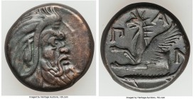 CIMMERIAN BOSPORUS. Panticapaeum. Ca. 4th century BC. AE (20mm, 7.30 gm, 11h). XF. Head of bearded Pan right / Π-A-N, forepart of griffin left, sturge...