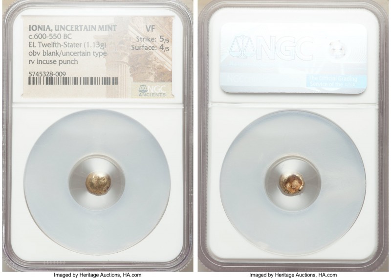 IONIA. Uncertain mint. Ca. 600-550 BC. EL 1/12 stater or hemihecte (8mm, 1.13 gm...