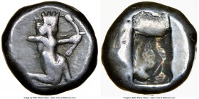 ACHAEMENID PERSIA. Darius I-Xerxes I (ca. 505-480 BC). AR siglos (14mm, 5.35 gm). NGC Choice Fine 5/5 - 5/5. Sardes mint. Persian king or hero, wearin...