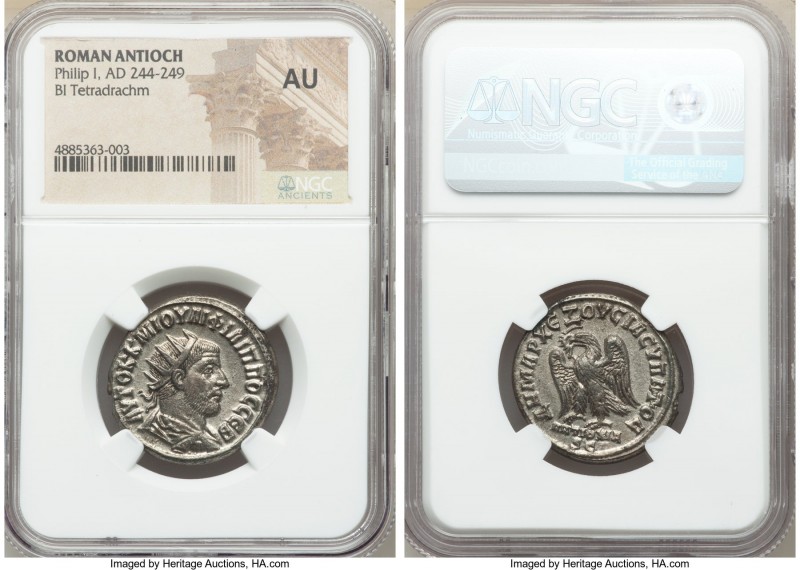 SYRIA. Antioch. Philip I (AD 244-249). BI tetradrachm (26mm, 12h). NGC AU. AD 24...