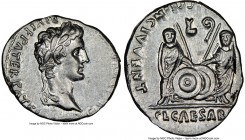 Augustus (27 BC-AD 14). AR denarius (19mm, 3.81 gm, 9h). NGC AU 3/5 - 3/5. Lugdunum, 2 BC-AD 4. CAESAR AVGVSTVS-DIVI F PATER PATRIAE, laureate head of...