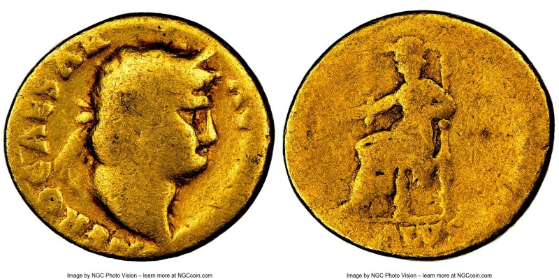 Nero (AD 54-68). AV aureus (18mm, 6.73 gm, 7h). NGC Good 4/5 - 4/5. Rome, AD 65-...