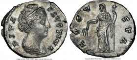Diva Faustina Senior (AD 138-140/1). AR denarius (19mm, 3.17 gm, 6h). NGC Choice AU 5/5 - 4/5. Rome, AD 141-161. DIVA-FAVSTINA, draped bust of Diva Fa...