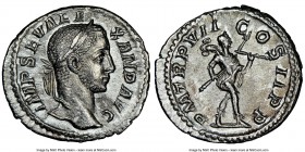 Severus Alexander (AD 222-235). AR denarius (19mm, 7h). NGC AU. Rome, AD 228. IMP SEV ALE-XAND AVG, laureate head of Severus Alexander right / P M TR ...