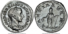 Gordian III (AD 238-244). AR denarius (20mm, 11h). NGC AU. Rome, fourth issue, AD 241-243. IMP GORDIANVS PIVS FEL AVG, laureate, draped and cuirassed ...