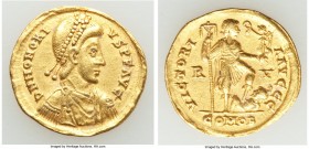 Honorius, Western Roman Empire (AD 393-423). AV solidus (21mm, 4.38 gm, 6h). VF, lightly clipped. Ravenna, ca. AD 395-423. D N HONORI-VS P F AVG, pear...