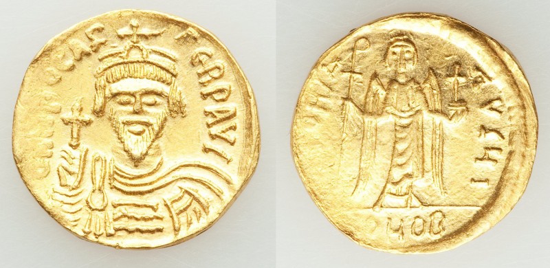 Phocas (AD 602-610). AV solidus (20mm, 4.03 gm, 7h). AU, clipped. Constantinople...