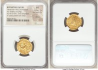 Heraclius (AD 610-641), and Heraclius Constantine. AV solidus (20mm, 4.24 gm, 7h). NGC MS 5/5 - 4/5, clipped. Constantinople, 4th officina, ca. AD 616...