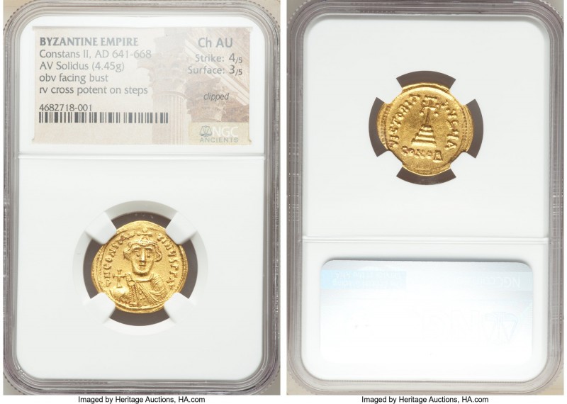 Constans II Pogonatus (AD 641-668). AV solidus (21mm, 4.45 gm, 6h). NGC Choice A...